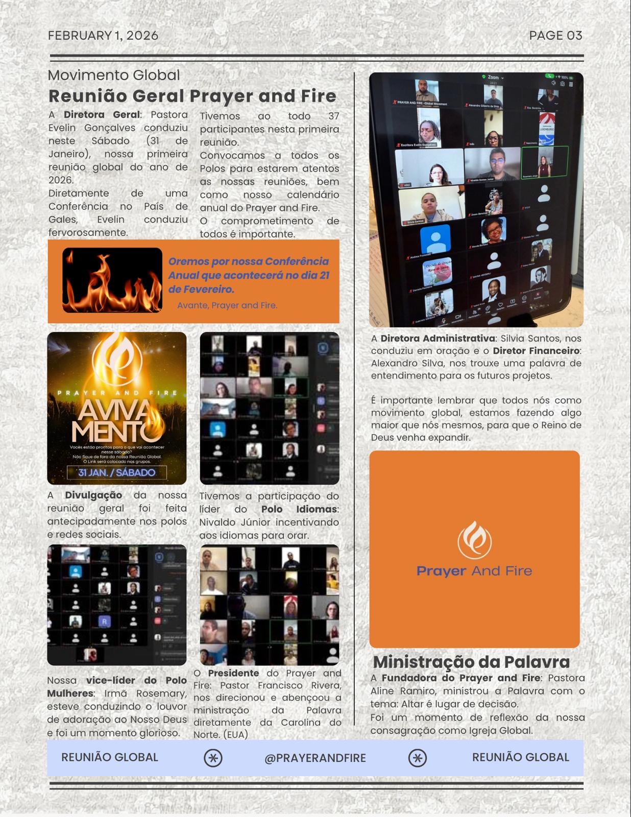 Prayer and Fire global meeting update